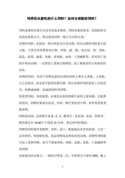 饲养的水貂吃些什么饲料？如何合理配给饲料？