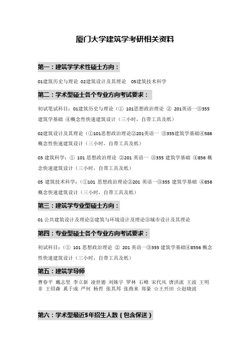 厦门大学建筑学专业考研快题相关信息