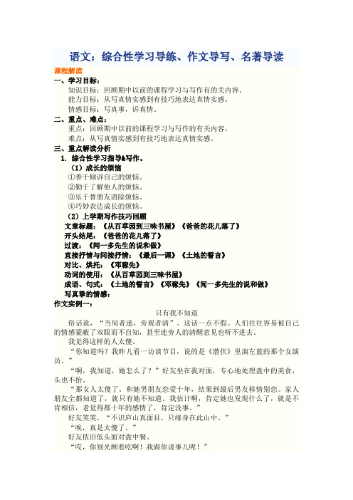 语文：综合性学习导练、作文导写、名著导读