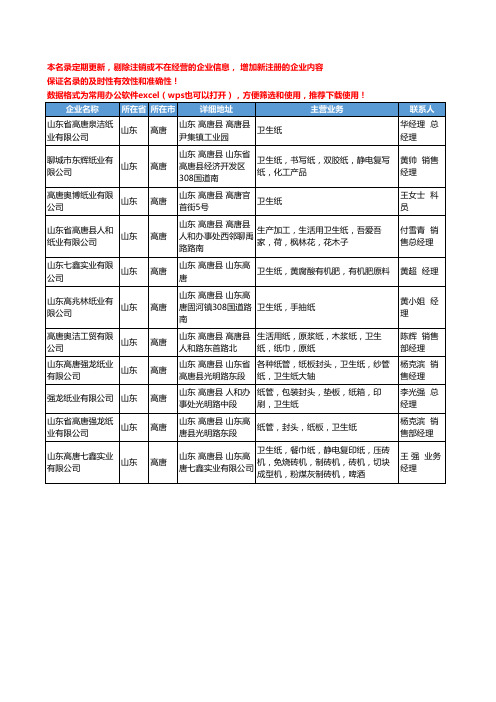 2020新版山东省高唐卫生纸工商企业公司名录名单黄页大全11家