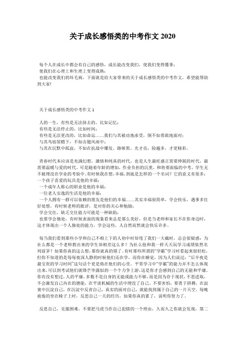 关于成长感悟类的中考作文2020