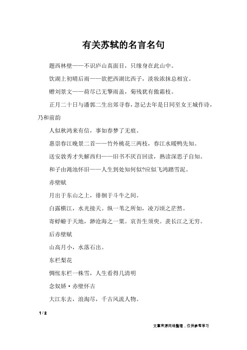 有关苏轼的名言名句_名人名言