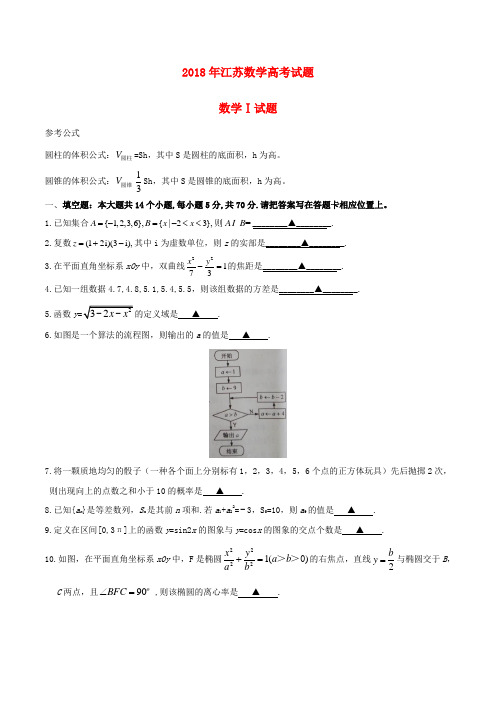 2018年江苏理科数学高考试题(含解析).doc