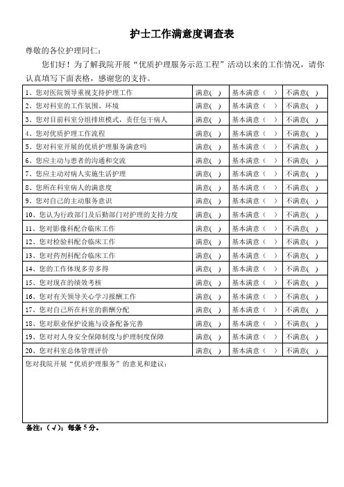护士工作满意度调查表20