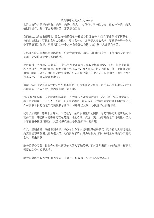 最美不过心灵美作文800字(高分作文)
