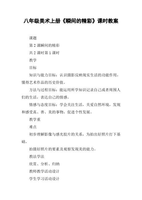 八年级美术上册《瞬间的精彩》课时教案
