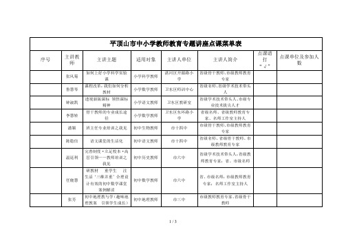 平顶山市中小学教师教育专题讲座点课菜单表