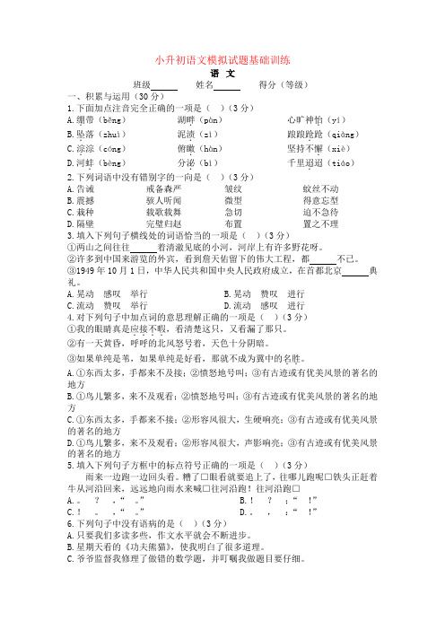 小升初语文模拟试题基础训练