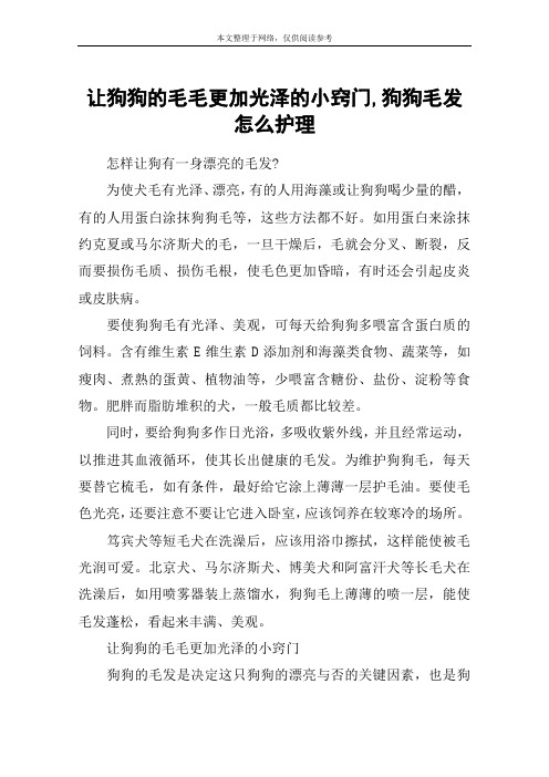 让狗狗的毛毛更加光泽的小窍门,狗狗毛发怎么护理