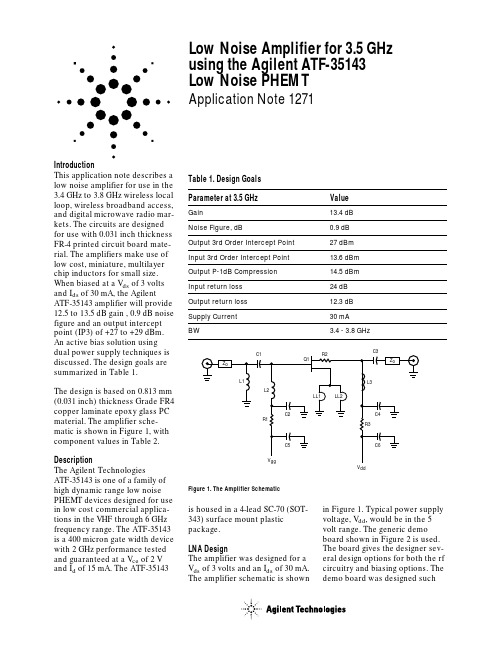 Low Noise Amplifier for 3.5 GHz using the Agilent ATF-35143 Low Noise PHEMT