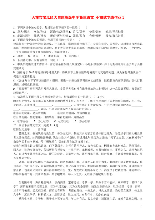 天津市宝坻区大白庄高级中学高三语文 小测试专练作业1