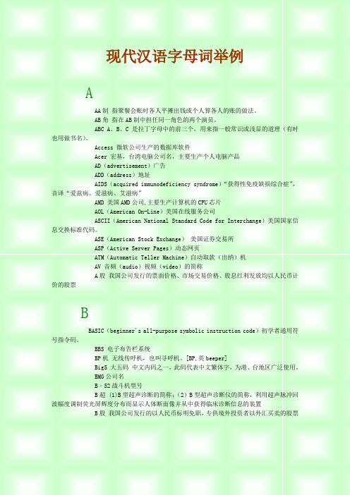 现代汉语字母词举例
