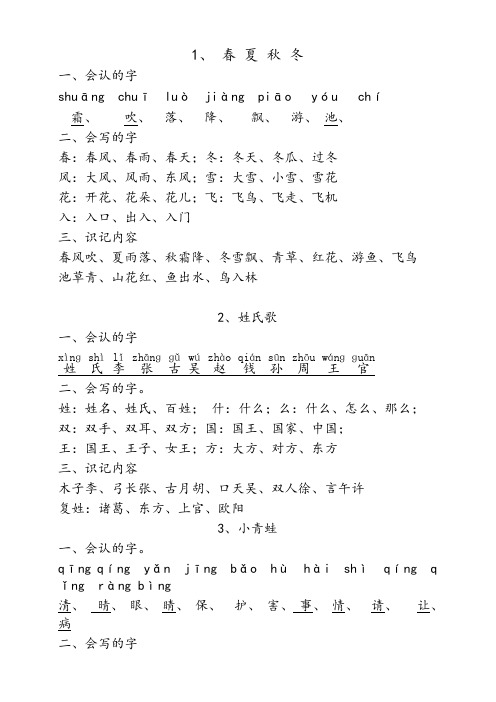 部编版一年级语文下册全册各课知识点(全)