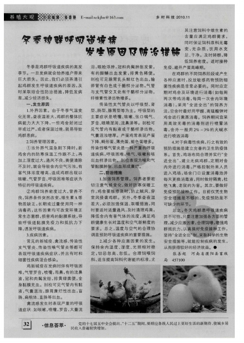 冬季鸡群呼吸道疾病发生原因及防治措施