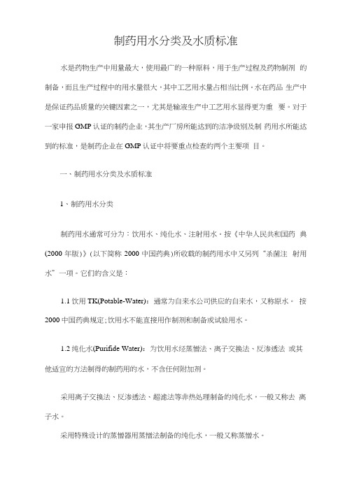制药用水分类及水质标准