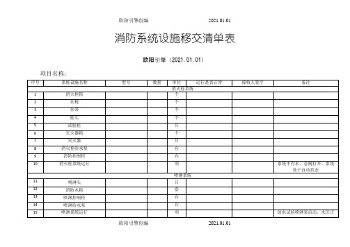 消防物业交接表之欧阳引擎创编
