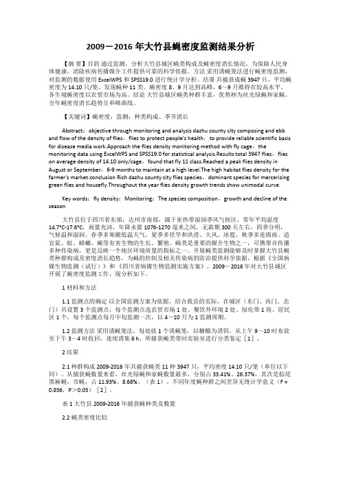 2009-2016年大竹县蝇密度监测结果分析
