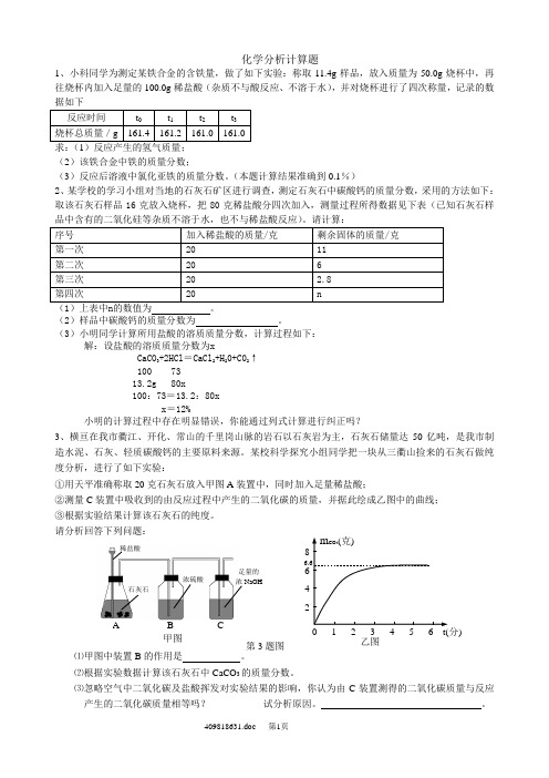 浙教版中考化学专题复习分析计算题训练