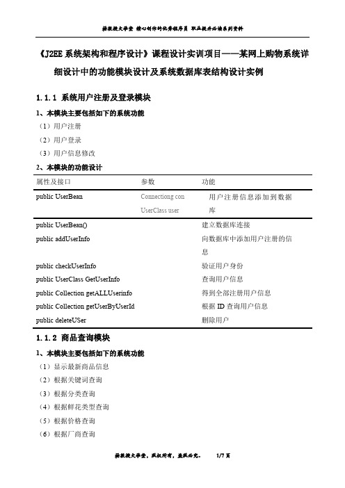 《J2EE系统架构和程序设计》课程设计实训项目——某网上购物系统功能模块设计及系统数据库表结构设计实例