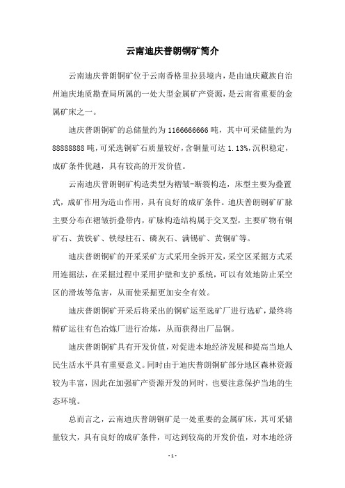 云南迪庆普朗铜矿简介