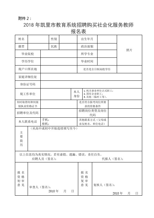 事业单位公开招聘工作人员报名表