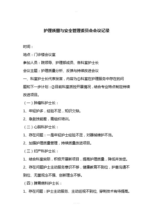 护理质量与安全管理会议记录