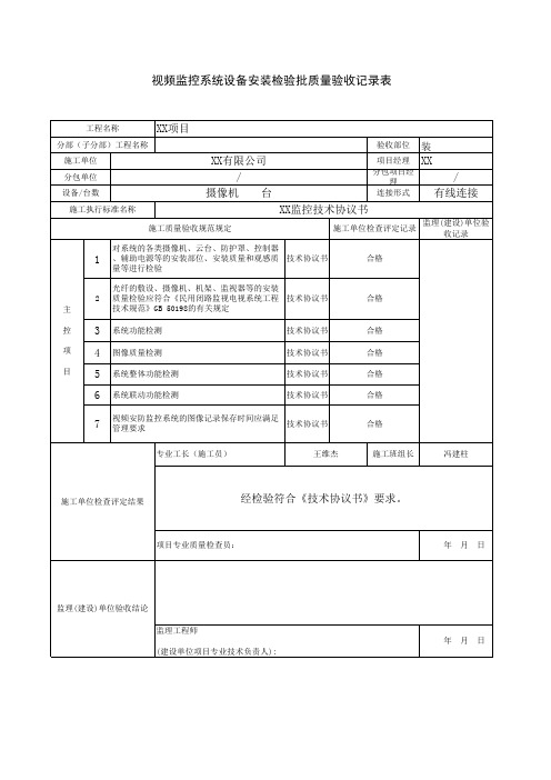 视频监控系统摄像机类检验批质量验收记录表