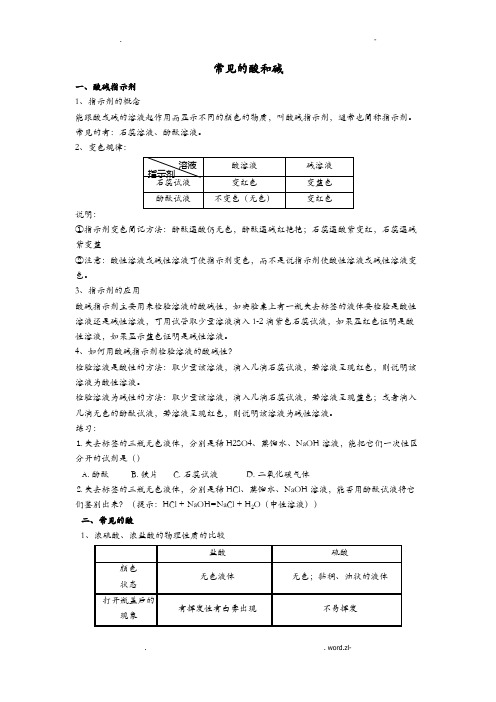 常见酸和碱知识点