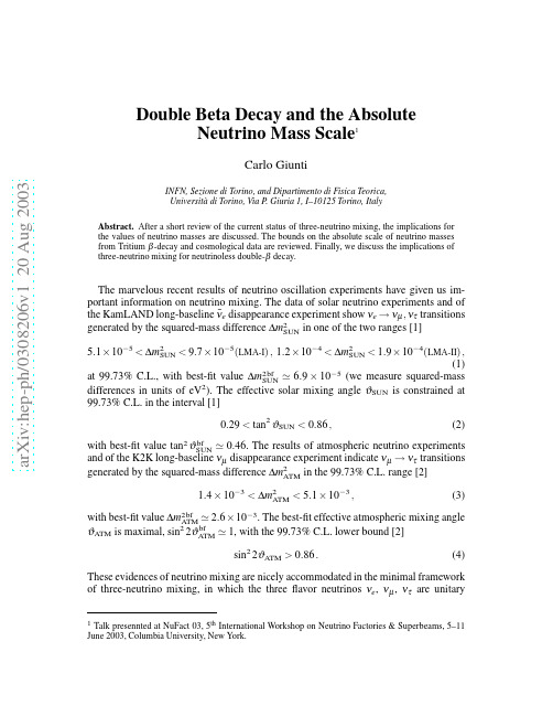 Double Beta Decay and the Absolute Neutrino Mass Scale