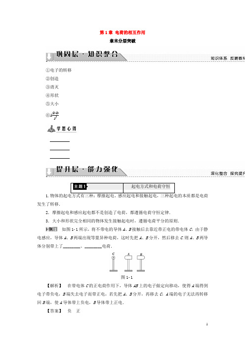 沪科版高中物理选修3-1学案：第1章电荷的相互作用章末分层突破学案 Word版含答案