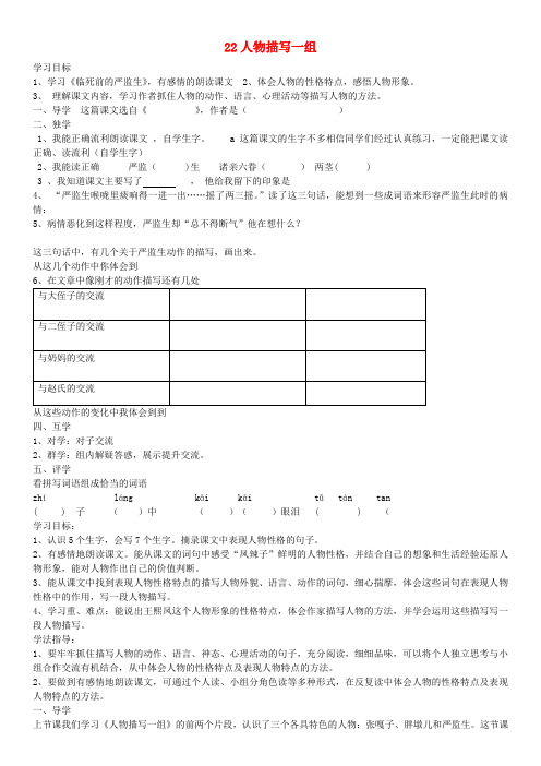 五年级语文下册 第七组 22 人物描写一组导学案(无答案) 新人教版