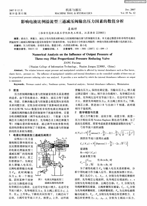 影响电液比例溢流型三通减压阀输出压力因素的数值分析