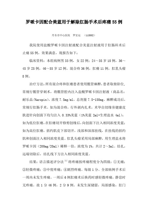 罗哌卡因配合美蓝用于解除肛肠手术后疼痛55例
