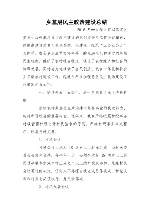 乡基层民主政治建设总结