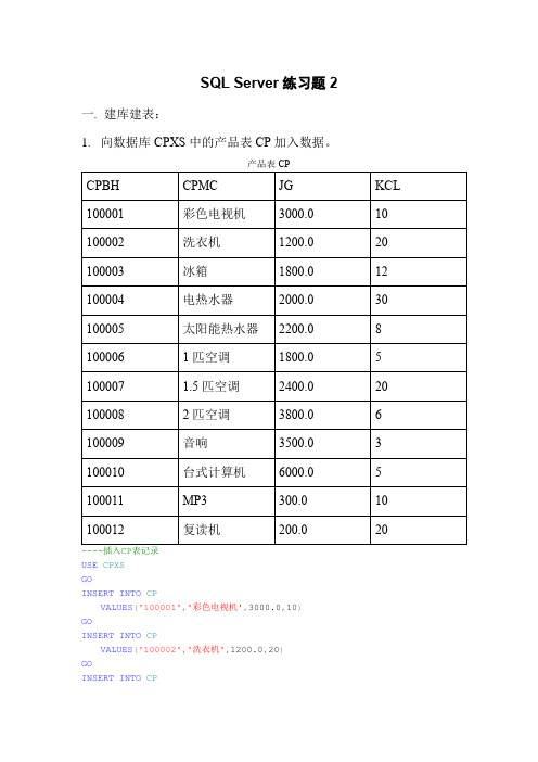 SQL-Server2012综合练习题2 - 参考答案