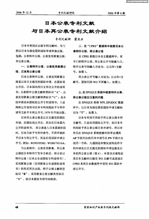 日本公表专利文献与日本再公表专利文献介绍