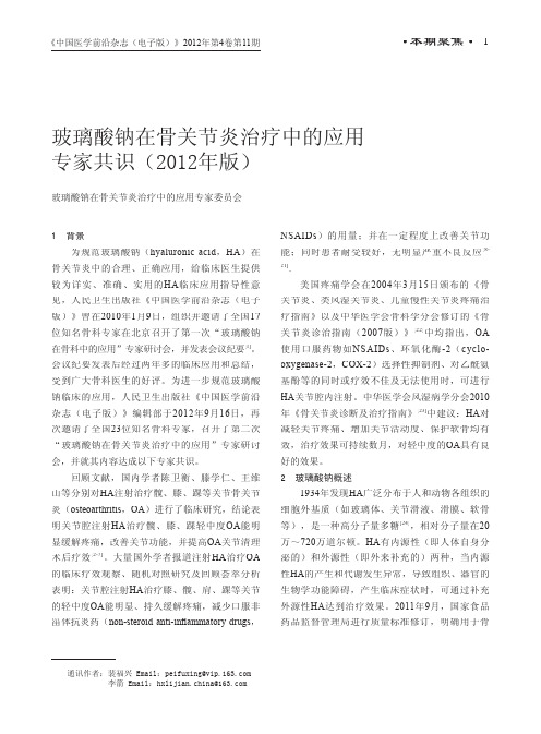 玻璃酸钠在骨关节炎治疗中的应用专家共识2012