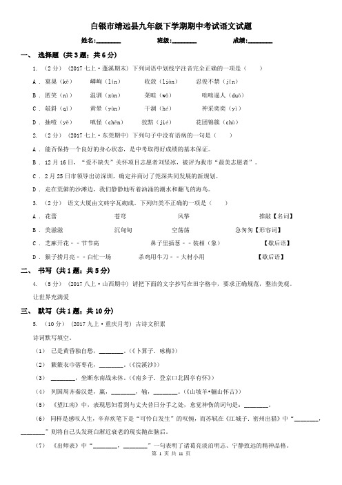 白银市靖远县九年级下学期期中考试语文试题