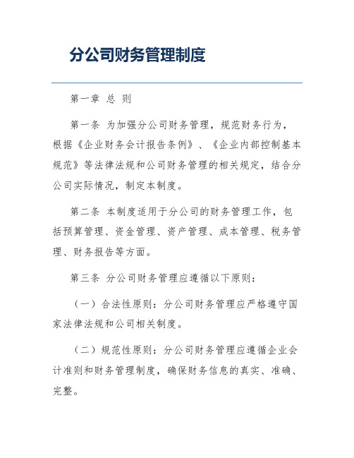 分公司财务管理制度