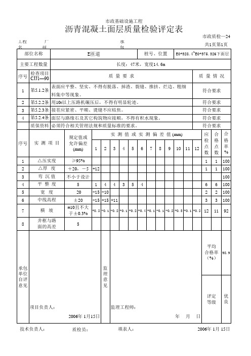 沥青路面面层检验批填写