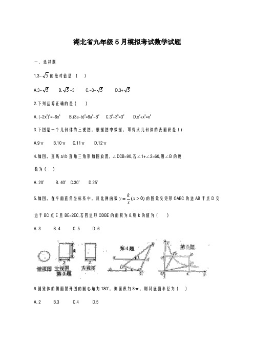 2020-2021学年湖北省中考5月模拟考试数学试题含答案解析