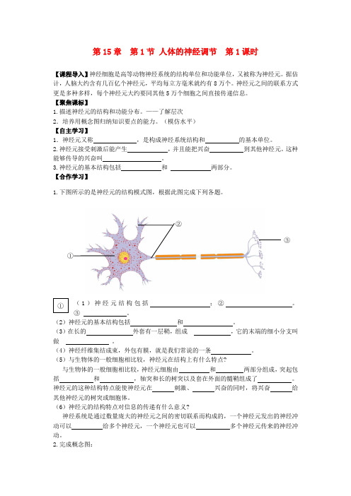 八年级生物上册 第15章 第1节 人体的神经调节(第1课时)学案(无答案)苏科版