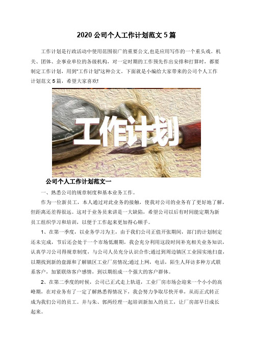 2020公司个人工作计划范文5篇
