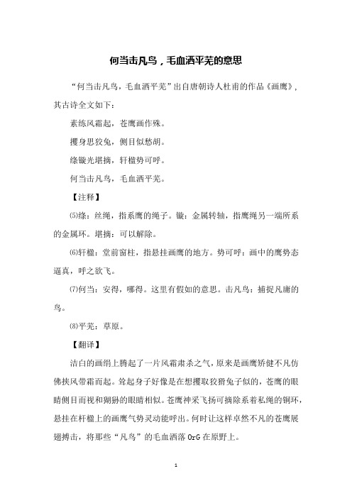 何当击凡鸟,毛血洒平芜的意思