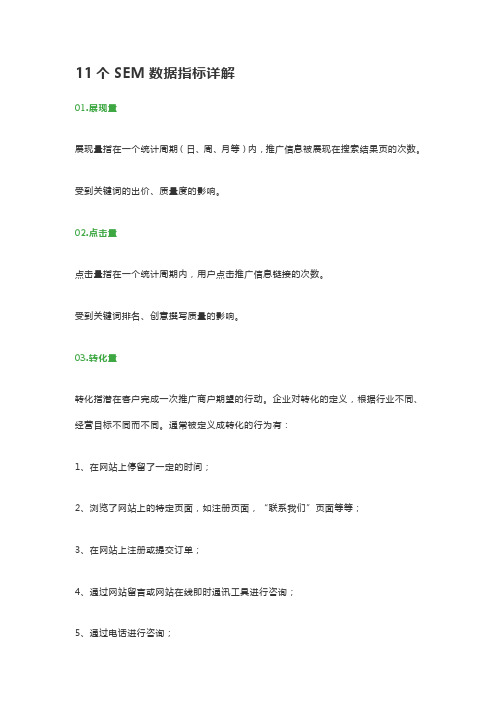 11个SEM数据指标详解