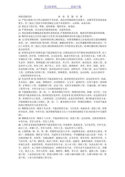 高考体检专业受限代码