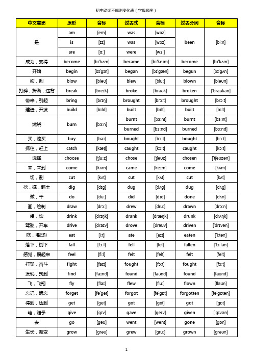 初中英语动词不规则变化表(含音标和中文意思)