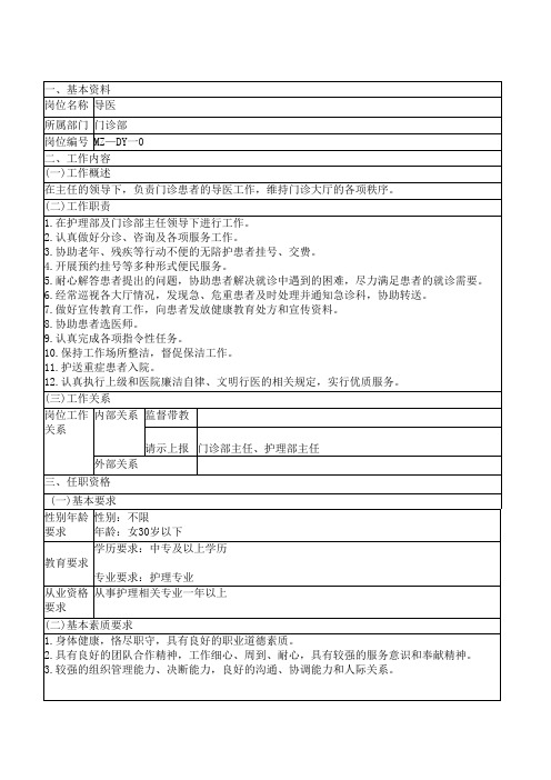 门诊部导医岗位说明书