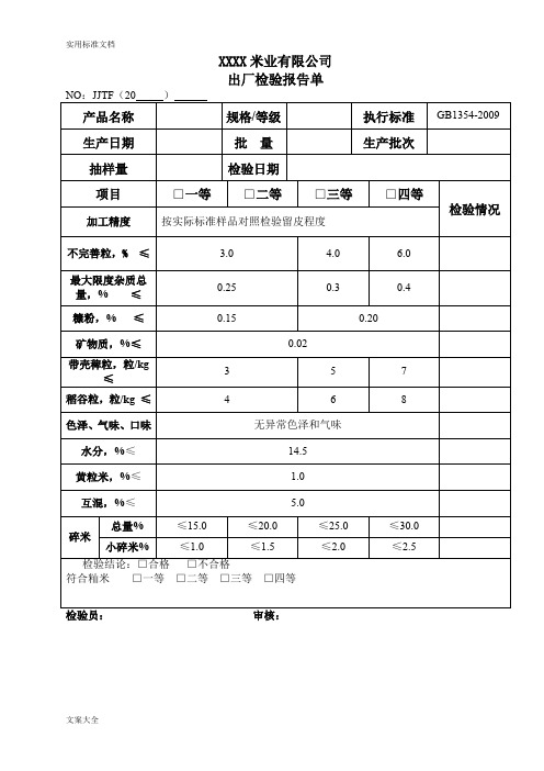 某某某某米业出厂检验报告材料单