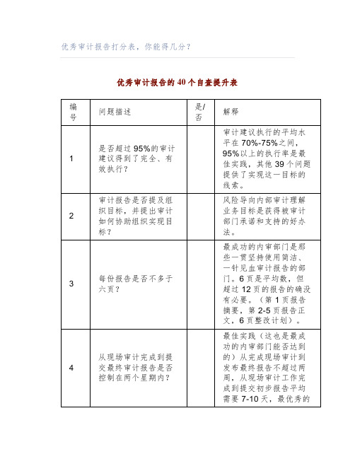 优秀审计报告打分表,你能得几分？